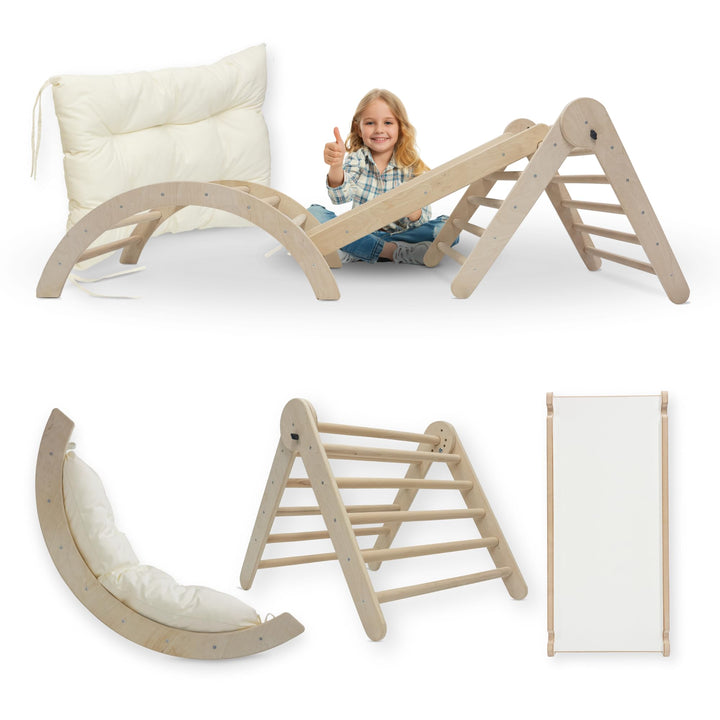 MAMOI® Klettergerüst Kletterdreieck Indoor 4 in 1 Set. Montessori Kletterbogen mit Kissen, Indoor Sp