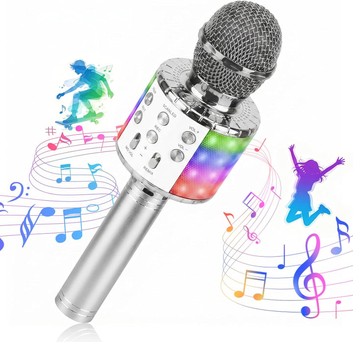ShinePick Mikrofon Kinder Bluetooth, 4-in-1 Drahtloses Karaoke Mikrofon, Tragbare LED Microphone Spi