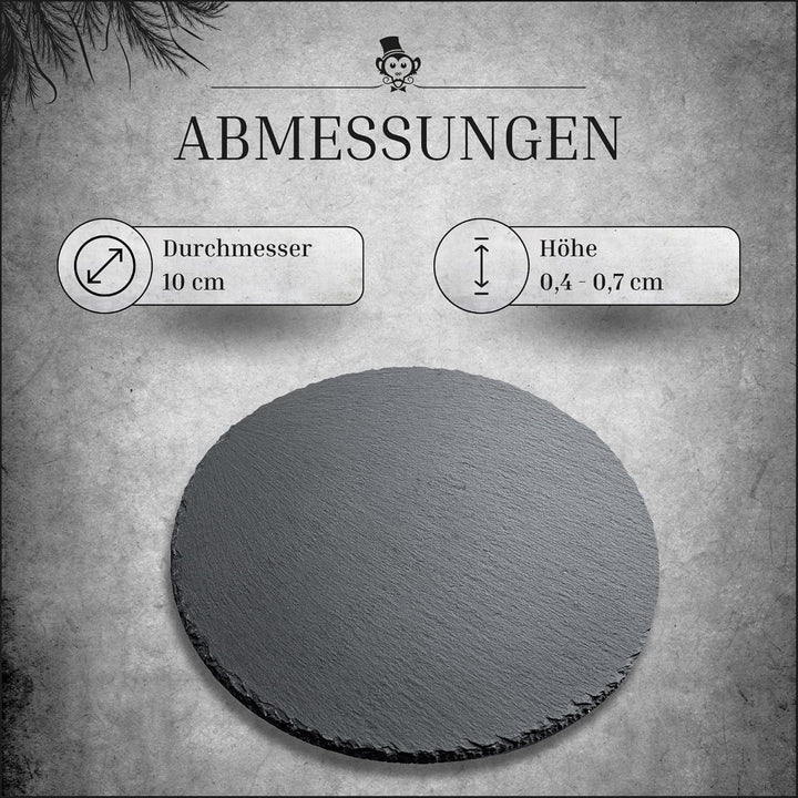 Schiefer Untersetzer Set - 8 Glasuntersetzer rund mit Halter - Schieferplatte 10 cm schwarz für Deko