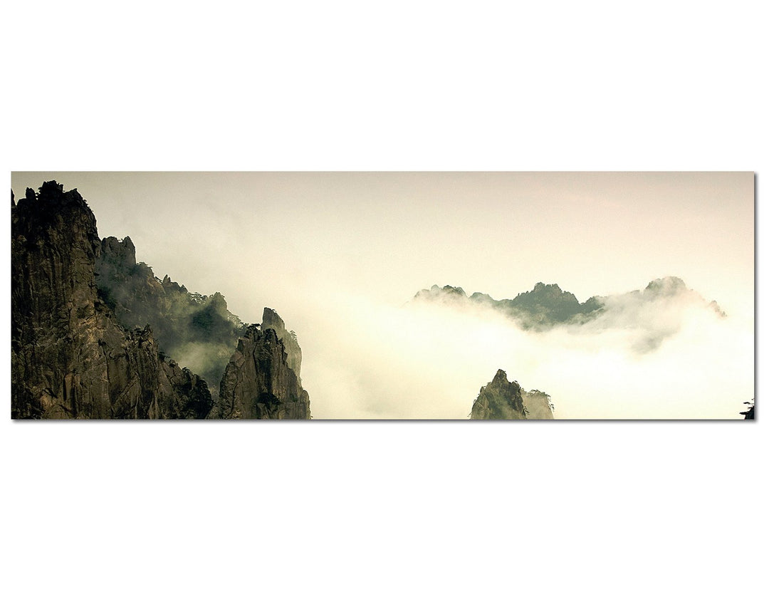 Paul Sinus Art Panoramabild auf Leinwand und Keilrahmen 120x40cm China Gebirge Berge Nebel Wolken