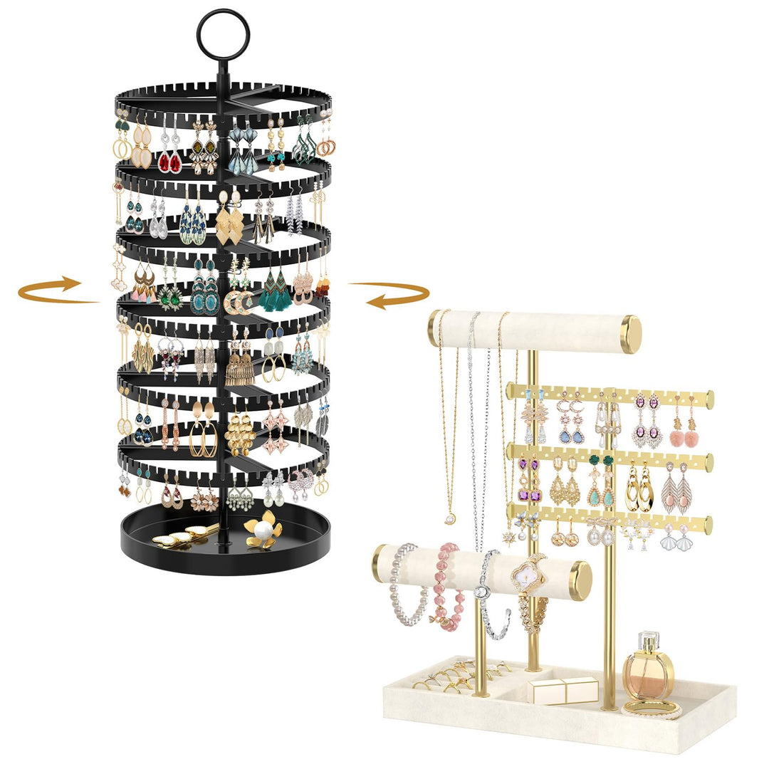 Drehender Ohrring Ständer Halter Organizer Schmuckständer aus Holz & Samt, Schmuckbaum mit Ohrringst