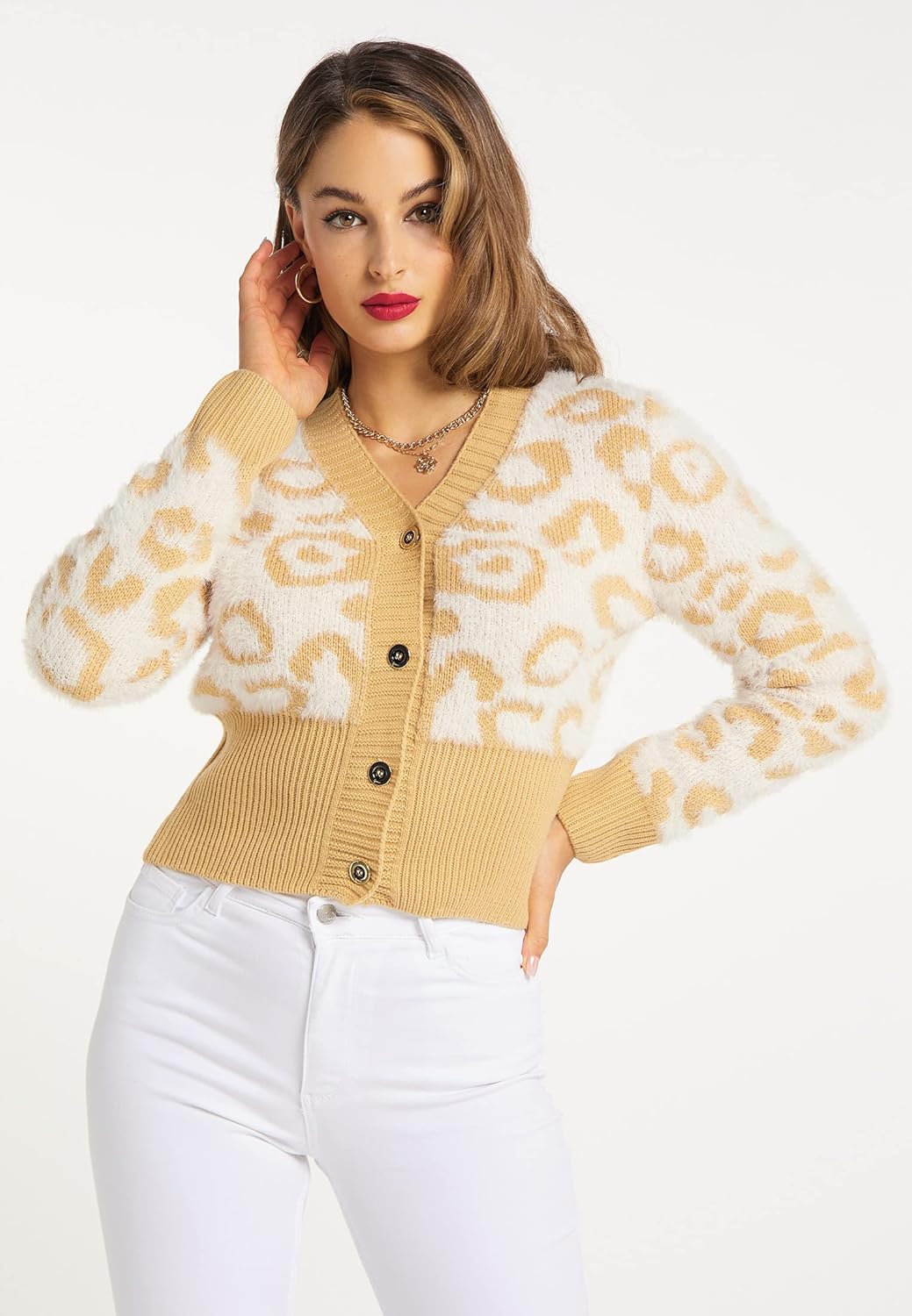 faina Damen Sweater XL-XXL Wollweiss Hellkamel, XL-XXL Wollweiss Hellkamel