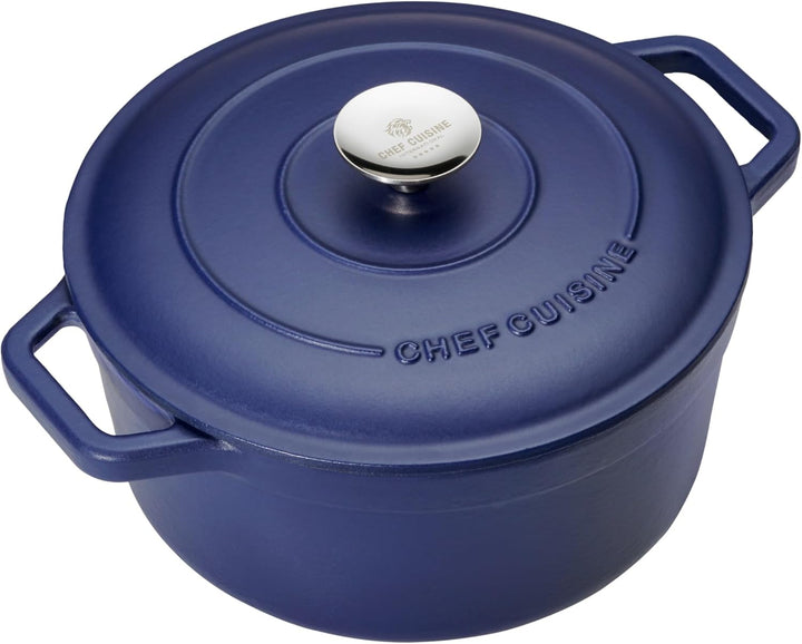 CHEF CUISINE Gusseiserner Bräter, blau, emailiert, 3,5 Liter, Deckel mit Edelstahl-Knauf