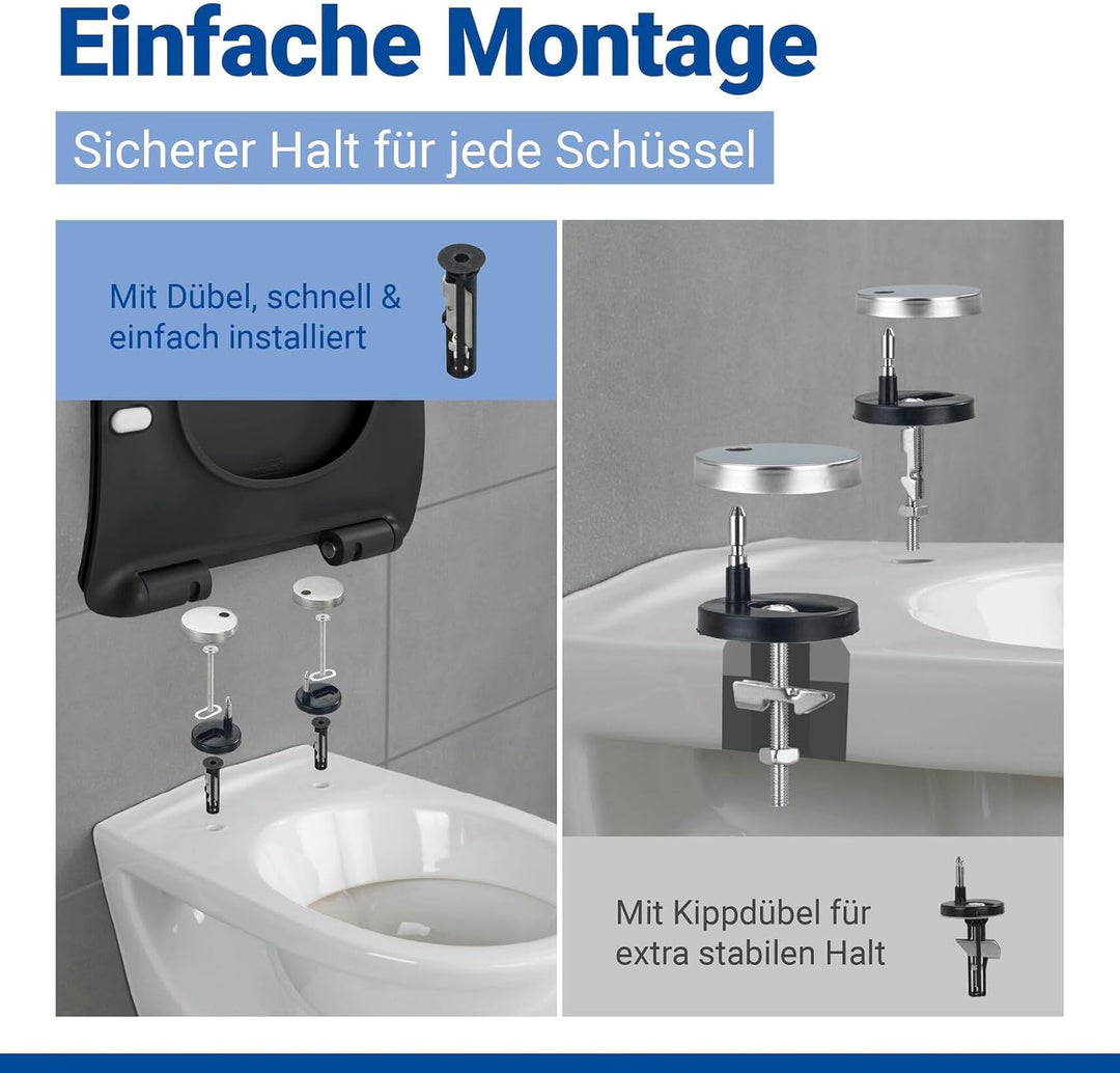 WENKO WC-Sitz Sedilo matt Schwarz, flacher Toilettensitz mit Absenkautomatik, hygienischer WC-Deckel