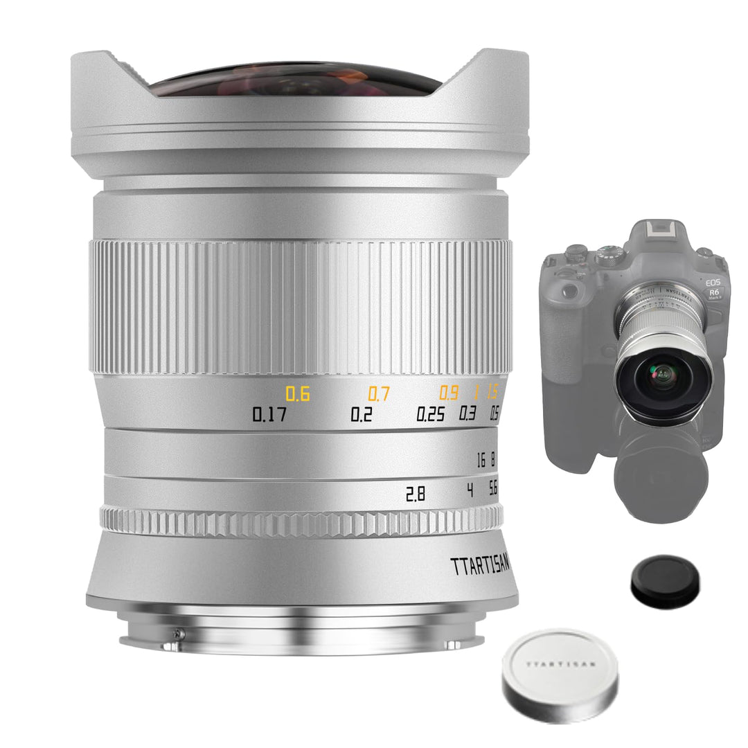 TTArtisan 11mm F2.8 Kameralinse, Fisheye, kompatibel mit EOS RF Mount Kameras wie R RP R5 R6 Silber