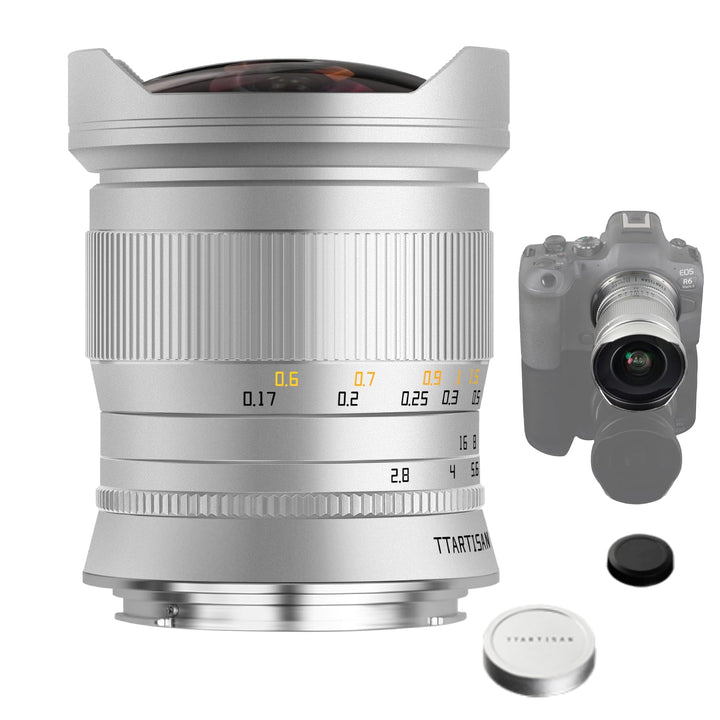TTArtisan 11mm F2.8 Kameralinse, Fisheye, kompatibel mit EOS RF Mount Kameras wie R RP R5 R6 Silber