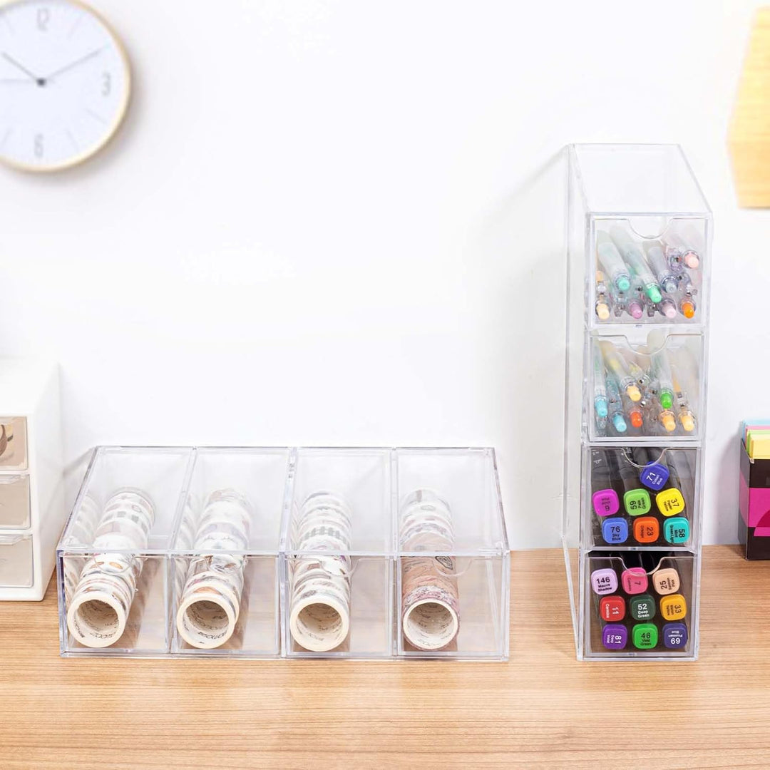 Vowcarol Washi-Tape-Organizer - Transparent Kunststoff - 4 Schubladen - 17,78 x 5,72 x 22,86 cm - Fü