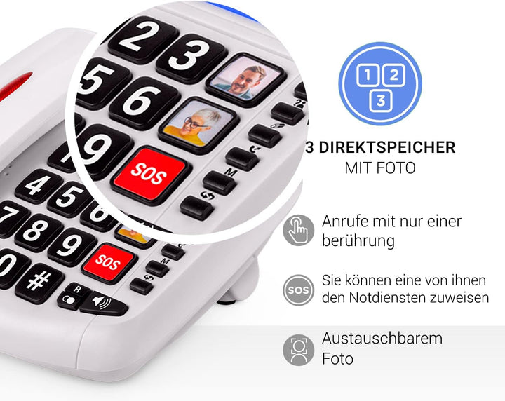 SPC Comfort Volume 2 – Festnetztelefon für Senioren, grosse Tasten, Lautstärkeverstärker, hörgerätek