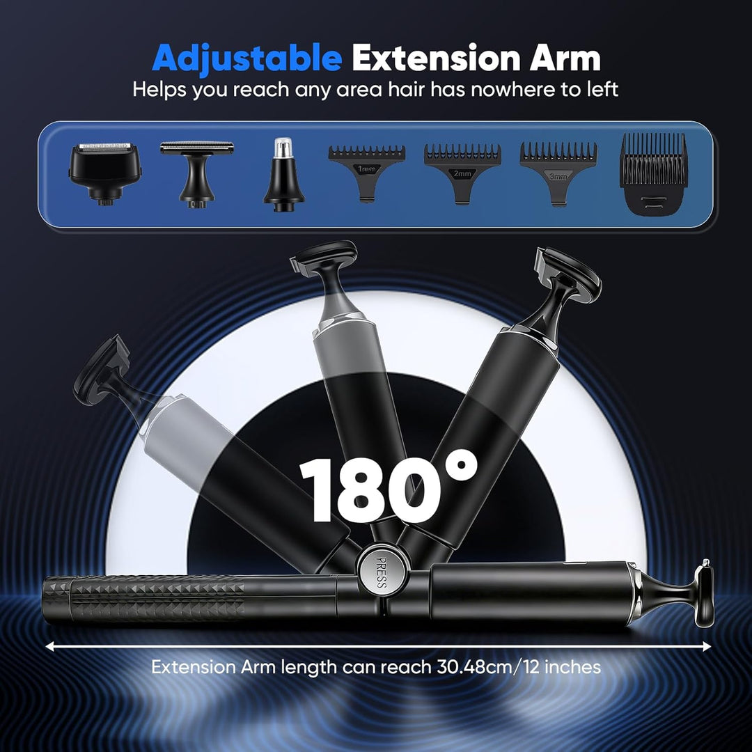 5 in 1 Bodygroom Herren Sets, Elektrisch Rückenrasierer Herren Mens mit Faltbarem Verlängerung Grif,