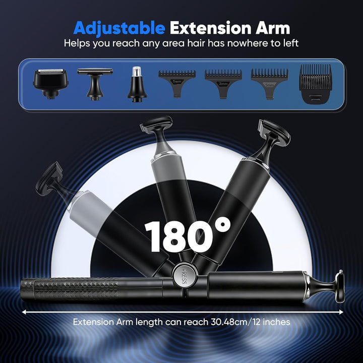5 in 1 Bodygroom Herren Sets, Elektrisch Rückenrasierer Herren Mens mit Faltbarem Verlängerung Grif,