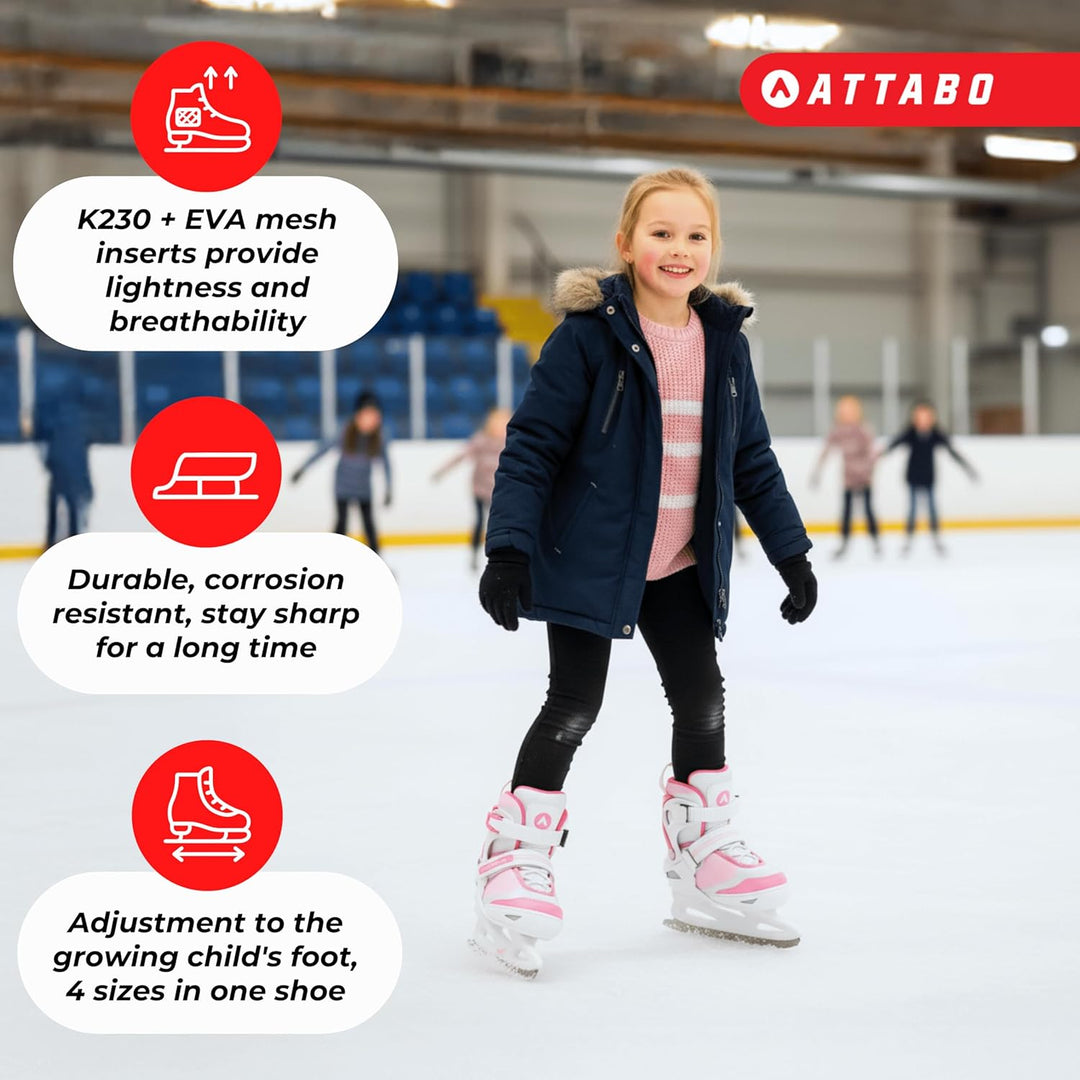 ATTABO Kinder Eiskunstlauf Schlittschuhe mit 5-stufiger Grössenverstellung | Warm gefüttert, stabil