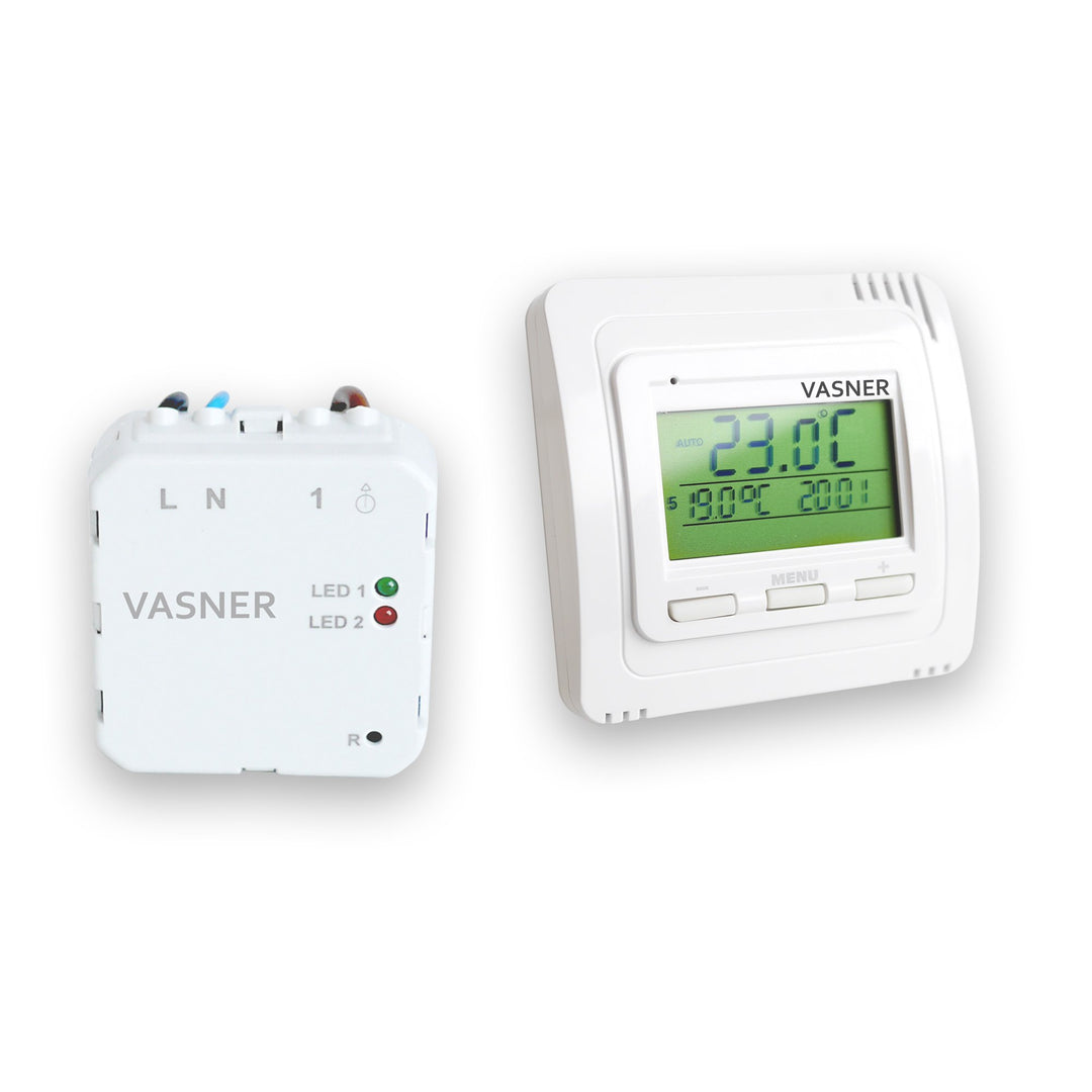 VASNER Funk Raumthermostat Set VFTB-US Unterputz für Infrarotheizung, digital, bis 9 Empfänger, prog