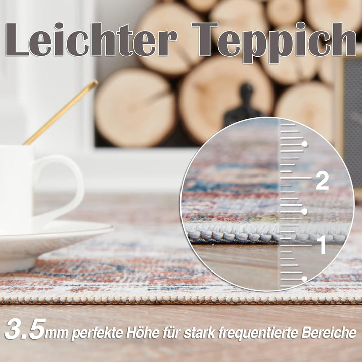 TOPICK Fussmatte Waschbar Fussmatte Innen Hellrot Vintage Blume Orientalischer Dünner Faltbar Türmat