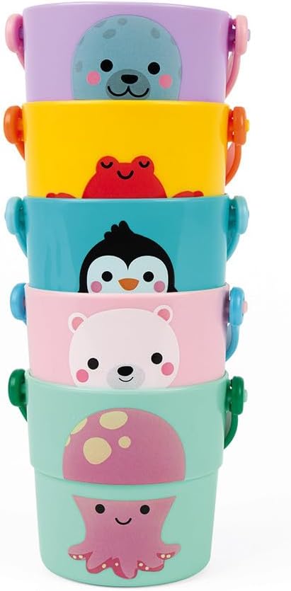Janod - 5 Spieleimer für die Badewanne - Baby- und Kleinkindspielzeug - Handhabung und Geschicklichk