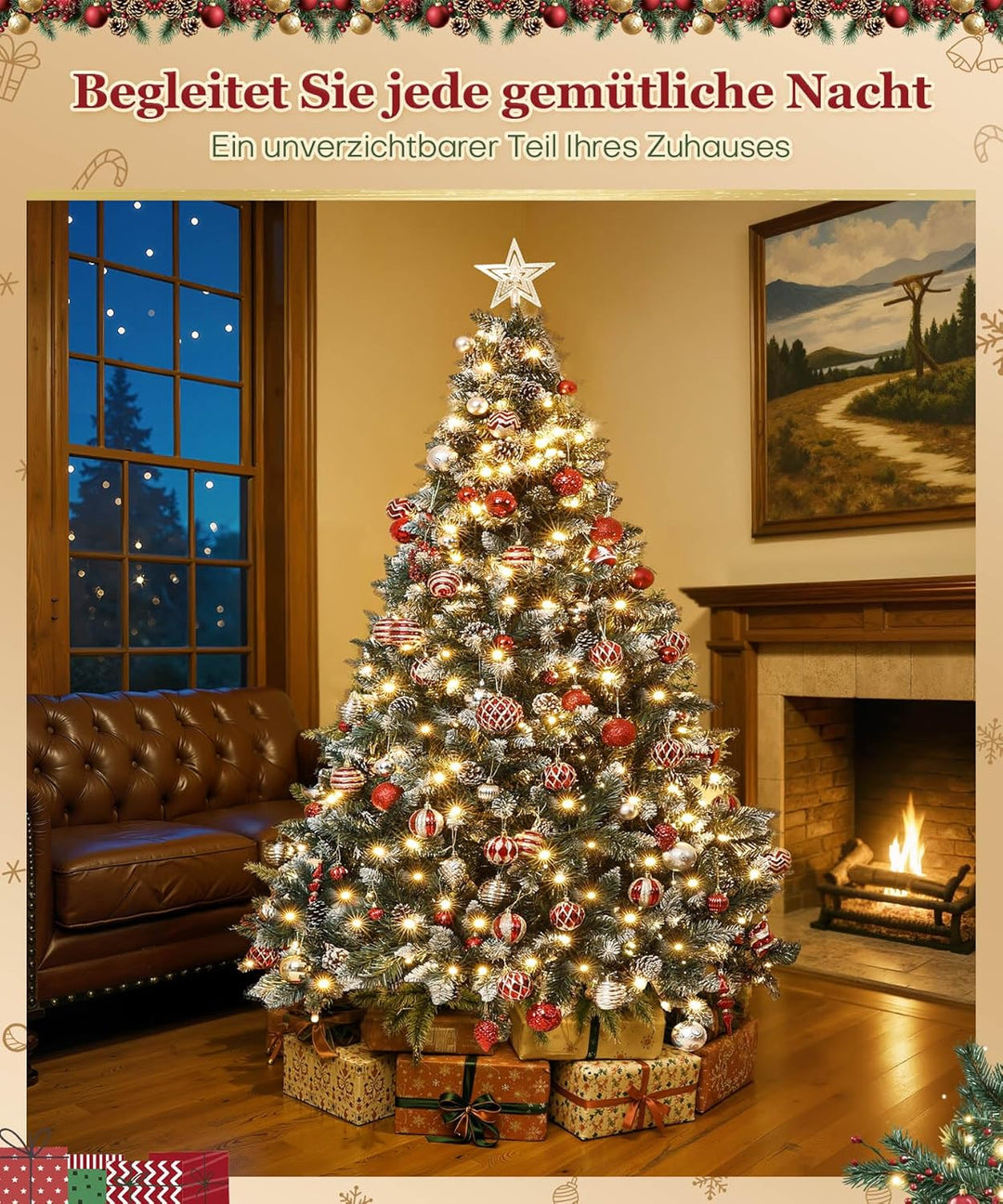 Yorbay künstlicher Weihnachtsbaum mit Beleuchtung weiss Schnee LED Tannenbaum für Weihnachten-Dekora