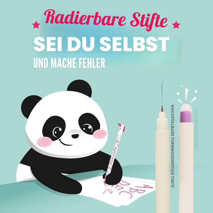 LEGAMI Set mit 7 radierbaren Gelstiften + 2-in-1-Federmäppchen – mit thermoempfindlicher Löschtinte,