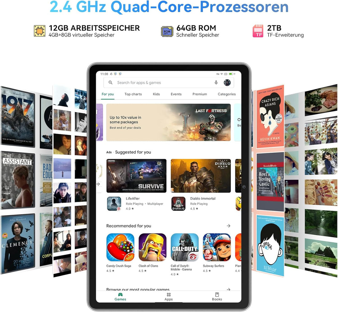Blackview Tablet 10 Zoll Android 13 Tablets, 8(4+4) GB RAM 64GB Speicher 1TB TF WiFi 6 PC Tablet HD+