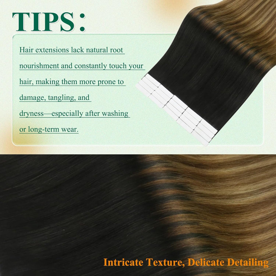 Easyouth Remy Echthaar Tape Extensions Tape in Skin Weft Extension Farbe Off Black Mix Mittelbraun u