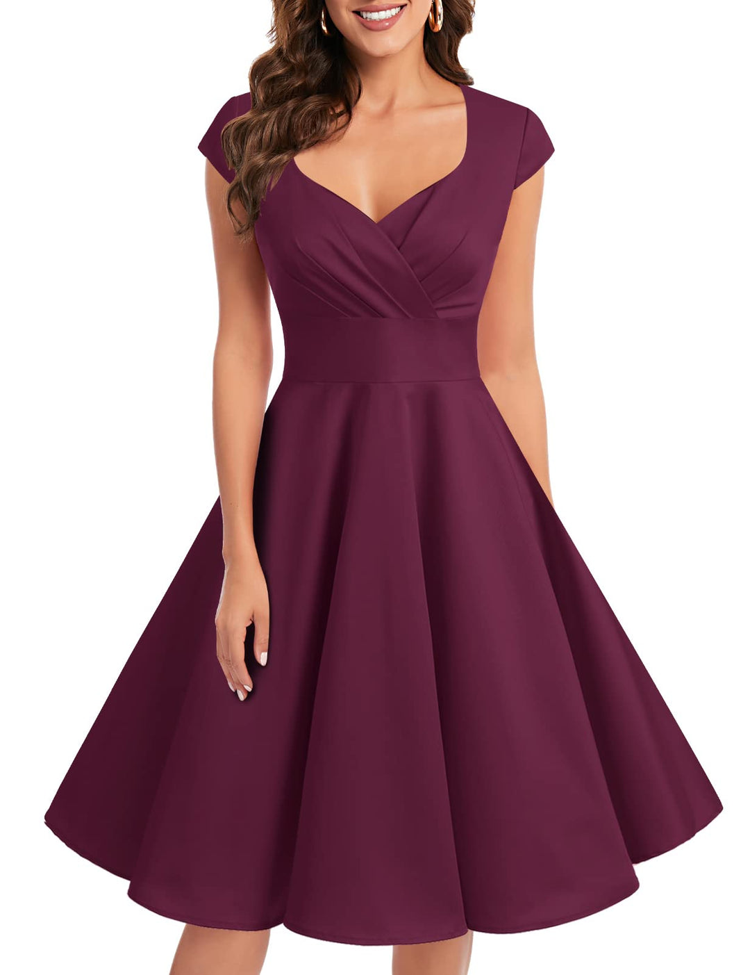 Bbonlinedress 1950er Vintage Retro Cocktailkleid Rockabilly Kleider V-Ausschnitt Faltenrock festlich