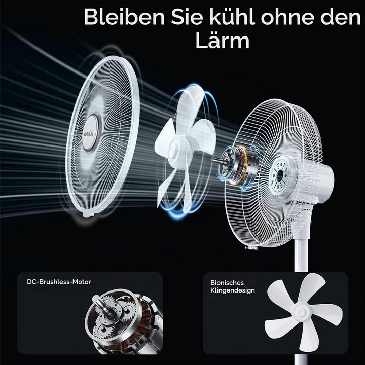 4UMOR Standventilator leise 24W 20dB DC Motor 9 Geschwindigkeiten Oszillation90° verstellbar Ventila