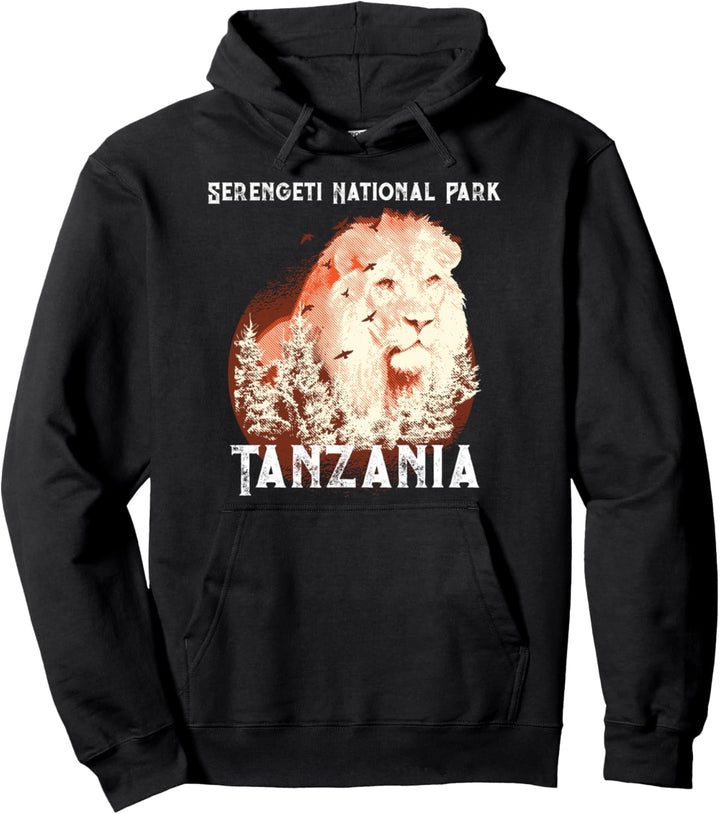 Retro Sonnenuntergang Safari Löwe Serengeti Nationalpark Pullover Hoodie
