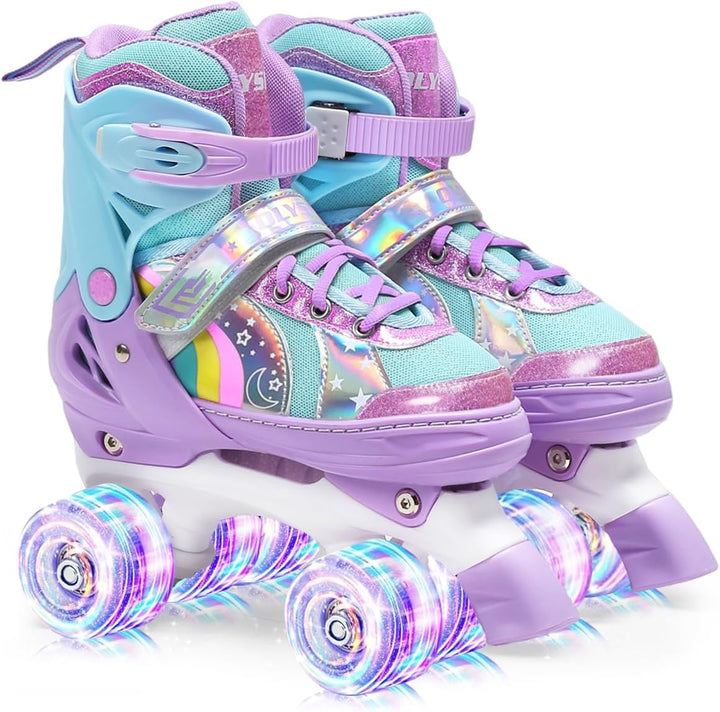 OLYSPM Rollschuhe Kinder Rollschuhe Verstellbar Rollschuhe Damen,LED Rollschuhe und 4 Grössen verste