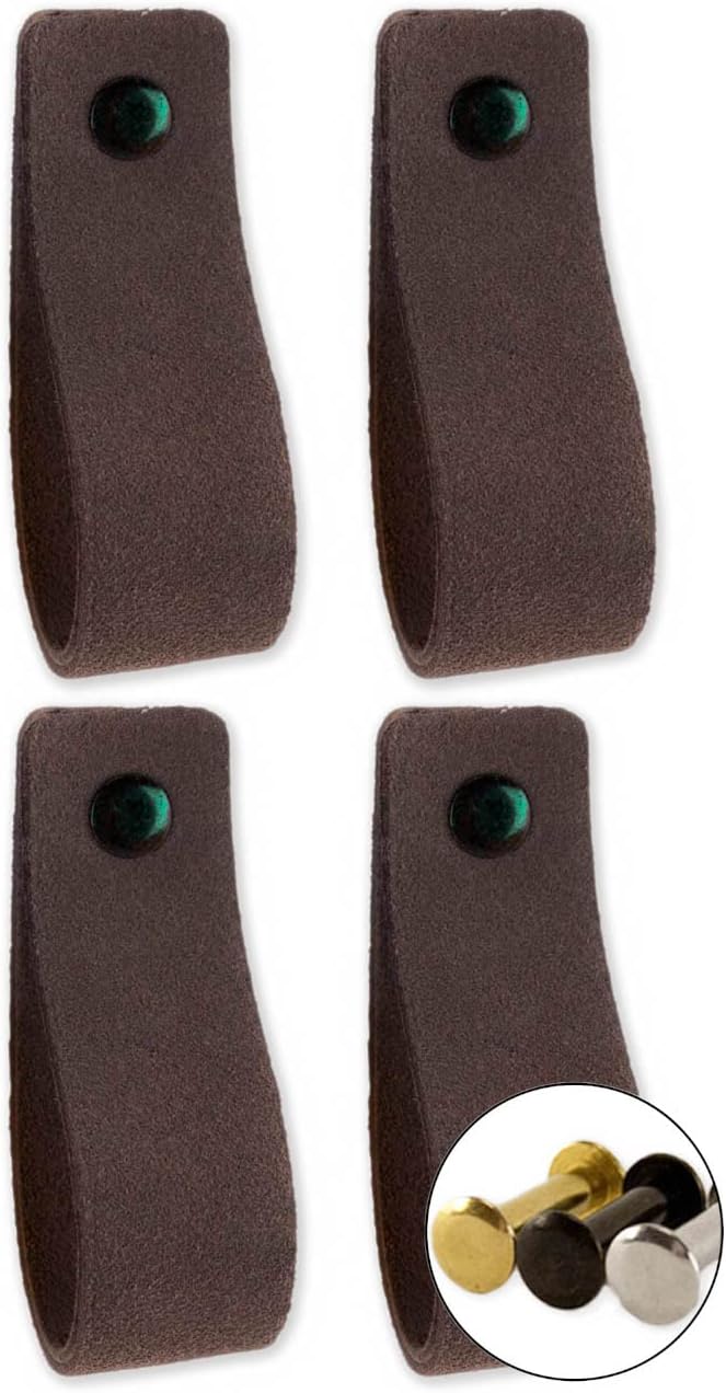 Brute Strength – Möbelgriffe aus Wildleder – 16,5 x 2,5 cm – Grau – 4 Stück | Weiche Tür- und Möbelg