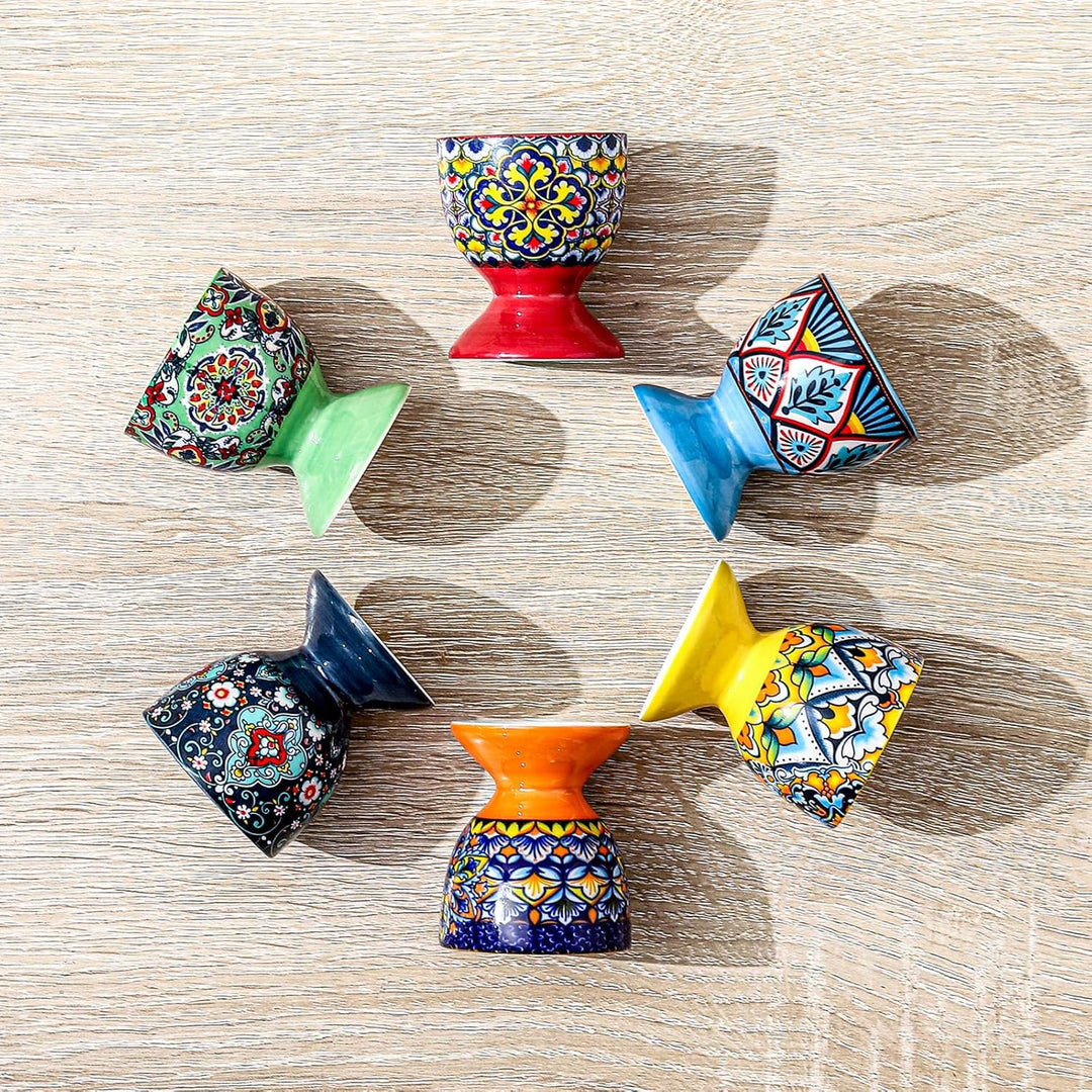 HENXFEN LEAD Eierbecher Porzellan, 6 Stück Bunte Eierhalter für weich und hart gekochte Eier, Bohemi