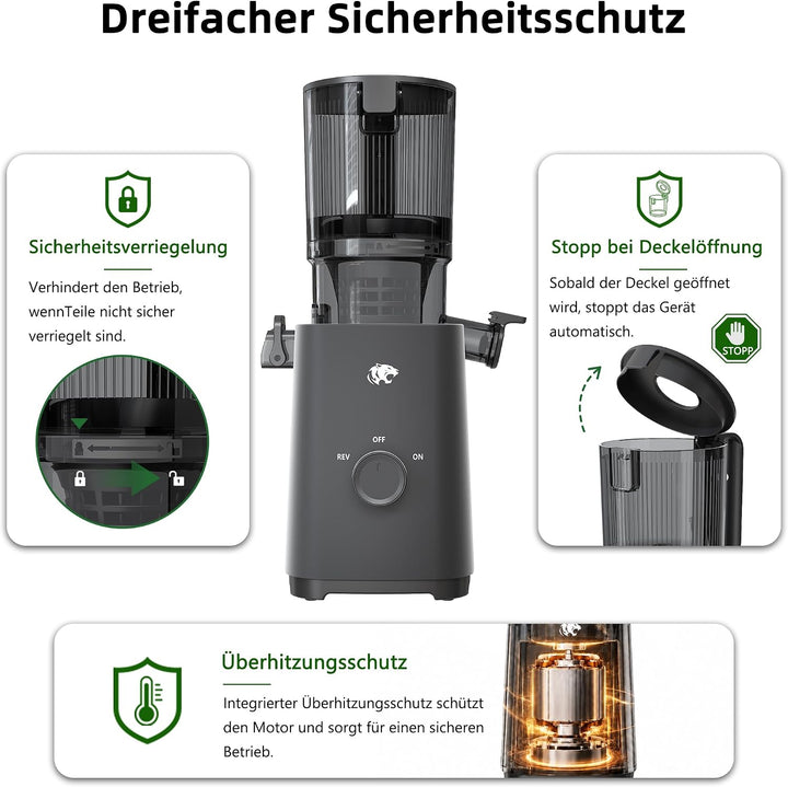 Entsafter Slow Juicer mit 120mm breitem Einfüllstutzen – Kaltpress-Entsafter für Obst und Gemüse mit