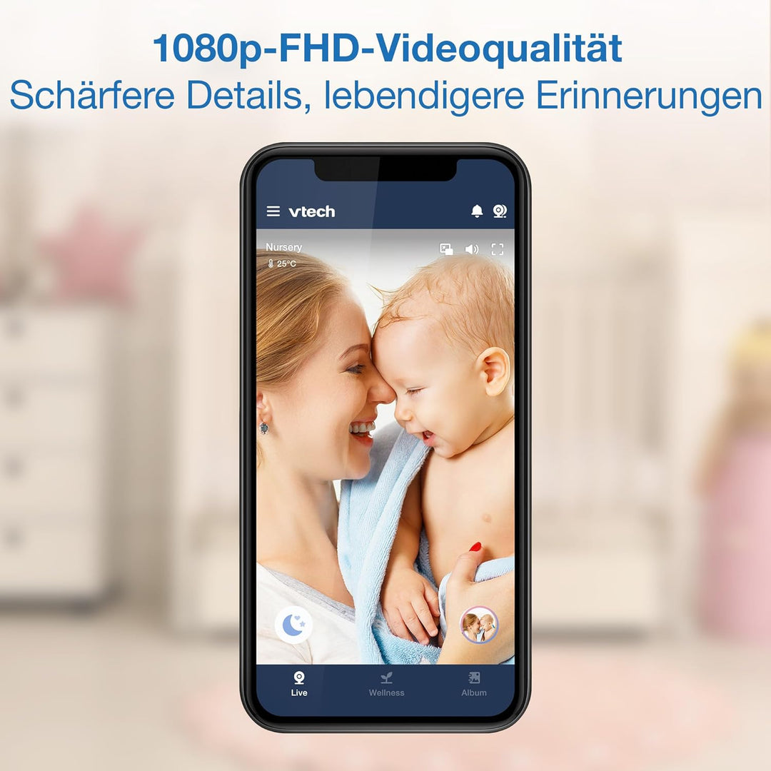 VTech Smart Babyphone mit 7"-HD-Farbbildschirm, WLAN, 2 Kameras mit 1080p-FHD-Kamera, kostenloser Ap