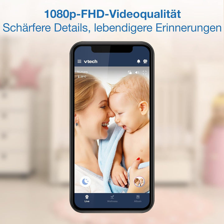VTech Smart Babyphone mit 7"-HD-Farbbildschirm, WLAN, 2 Kameras mit 1080p-FHD-Kamera, kostenloser Ap