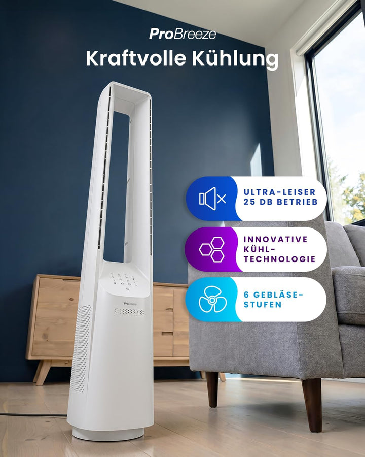 Pro Breeze 101cm rotorloser Ventilator - Smart Home Ventilator mit WLAN, Fernbedienung, LED Display,