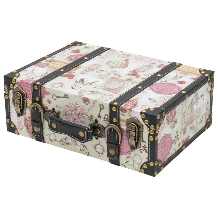 HMF Vintage Deko Koffer aus Holz, Aufbewahrungsbox mit Deckel und Ledergriff, stilvolle Aufbewahrung