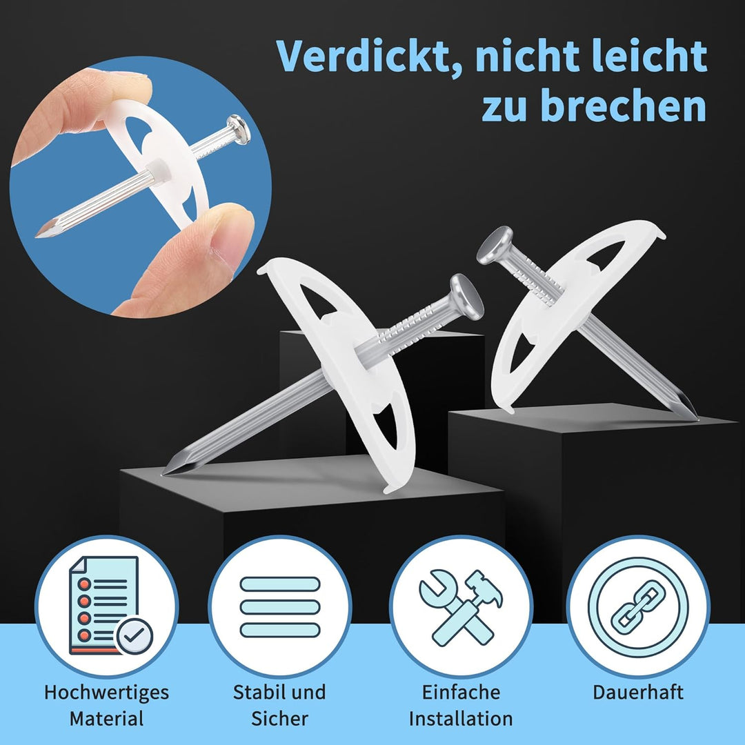 Enhon 150 Stück Nagelscheiben mit Montagenagel, 75 Stück 3,2 x 40mm und 75 Stück 3,5 x 50mm Montagen
