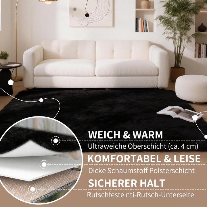 VOFUSHON Wohnzimmer Hochflor Teppich,Shaggy Flur Läufer Teppich Modern Flauschiger Weich Teppich Gro