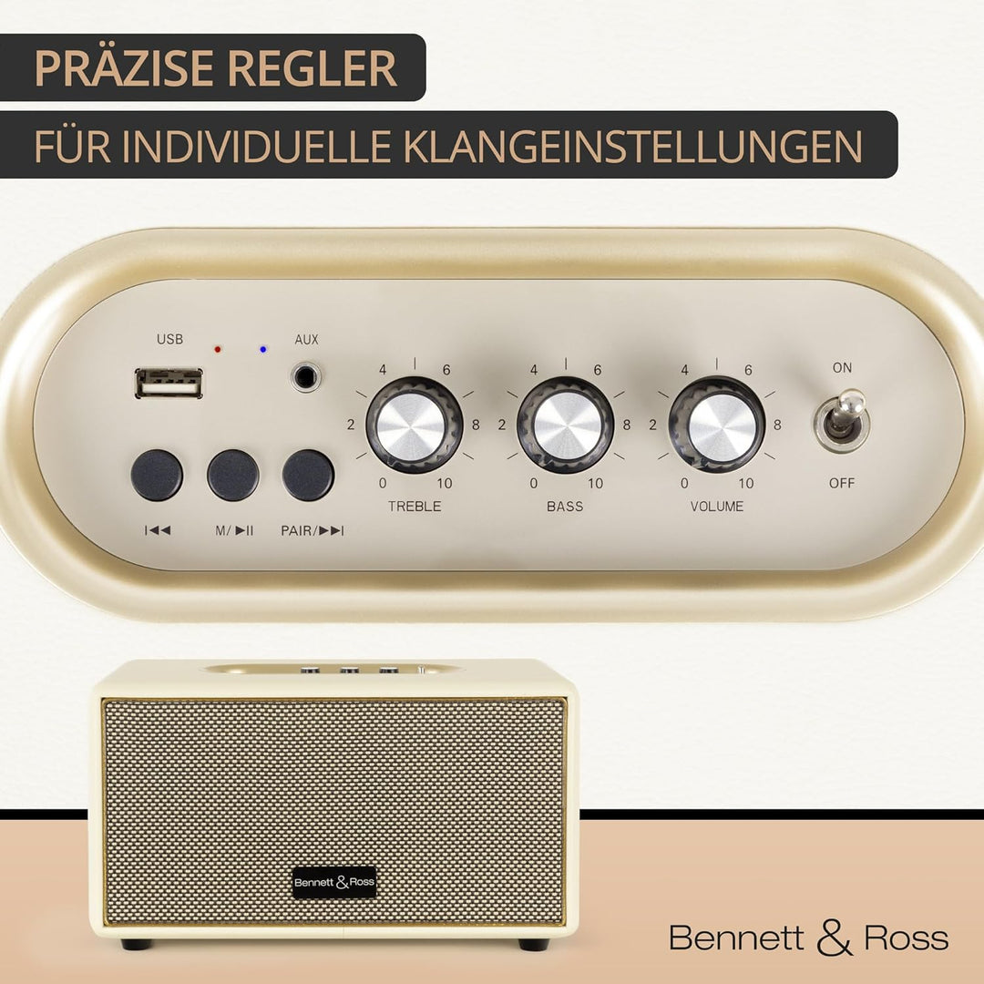 Bennett & Ross BB-860CW Blackmore - Retro Bluetooth Lautsprecher in Lederoptik - Vintage Speaker mit