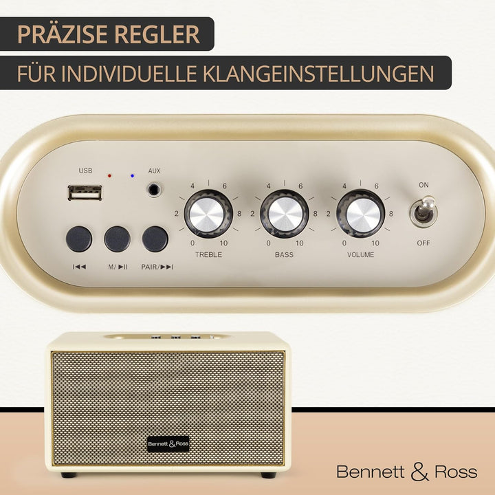 Bennett & Ross BB-860CW Blackmore - Retro Bluetooth Lautsprecher in Lederoptik - Vintage Speaker mit