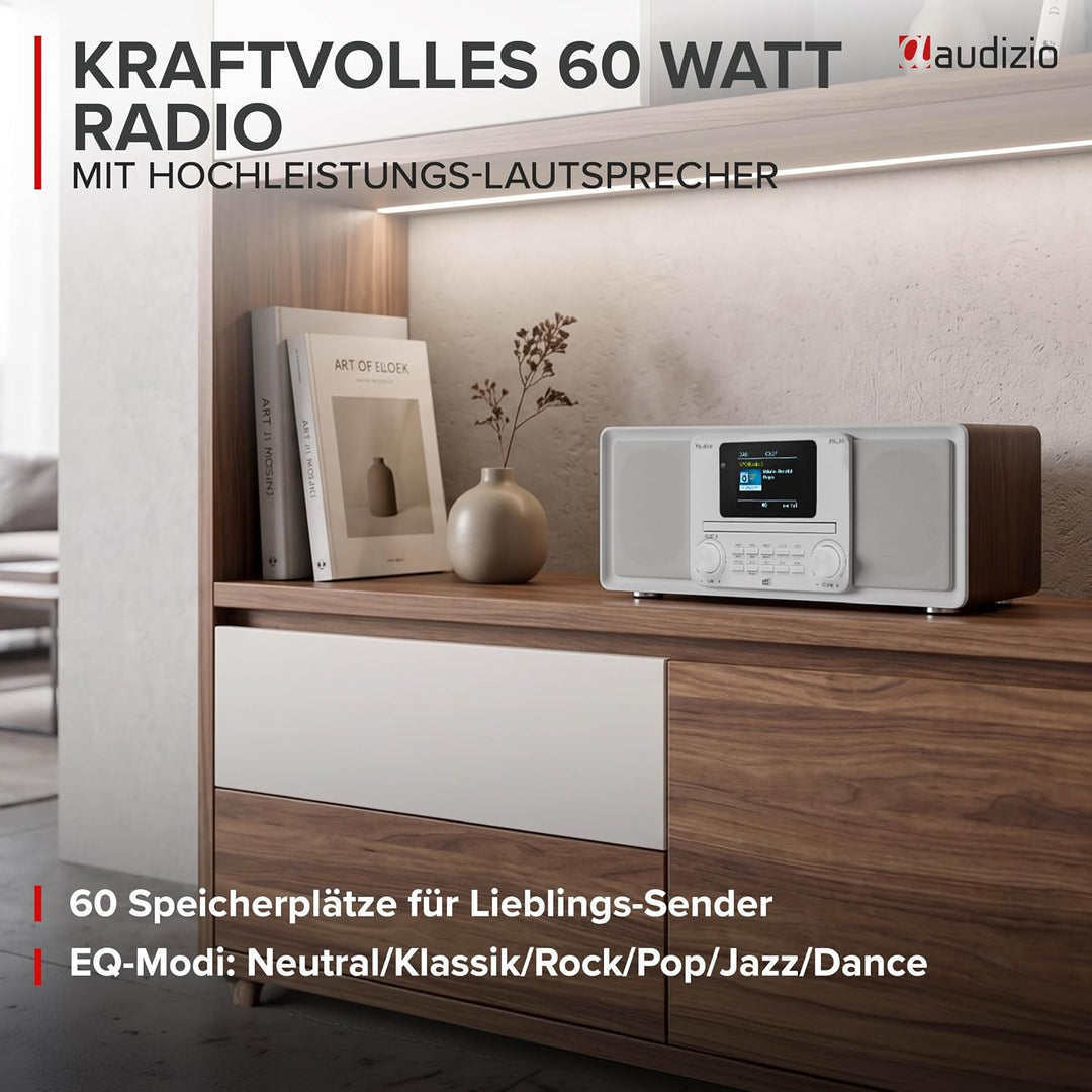 Audizio Palmi - DAB Radio mit CD Player - 60 Watt Stereoanlage mit Bluetooth 5.0, USB &amp; Equalizer, W