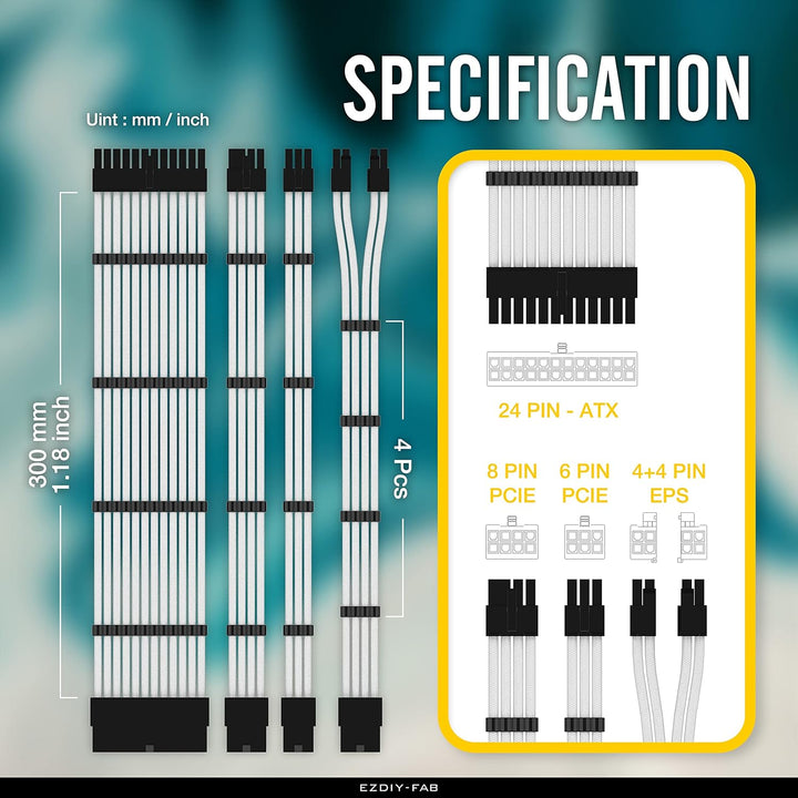 EZDIY-FAB Sleeved Cable - Kabelverlängerung für Stromversorgung mit Combs 24 PIN 8PIN 6PIN 4 + 4 PIN