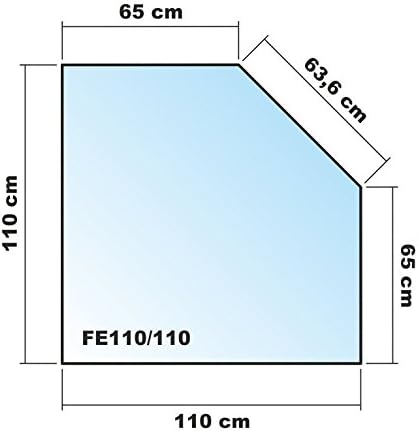 Fünfeck 110x110cm Glas schwarz - Funkenschutzplatte Kaminbodenplatte Glasplatte f. Kaminofen (Schwar