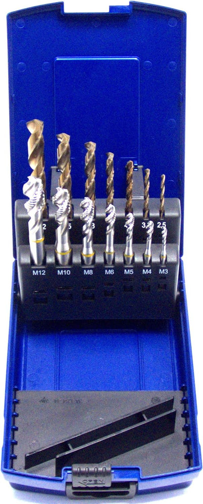 WSH-TOOLS Maschinengewindebohrer Set 14-teilig M3 - M12 HSSE-Co5 DIN 371 Sackloch 39° RSP Gelbring i