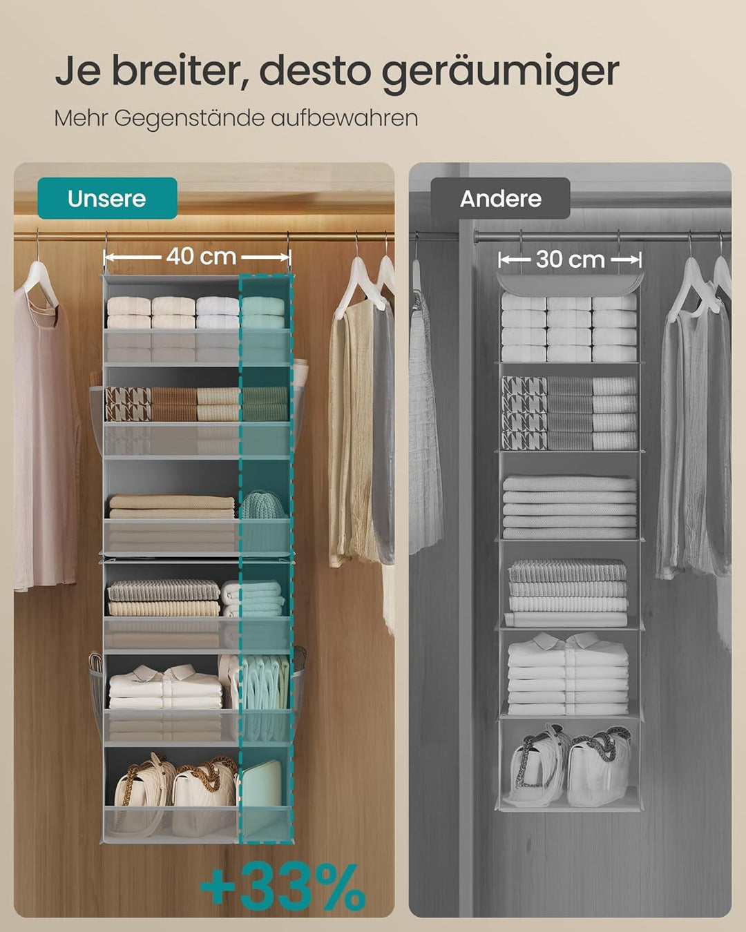 SONGMICS Hängeorganizer 2er Set, Schrank-Organizer, Hängeregal aufteilbar, Hängeaufbewahrung, faltba