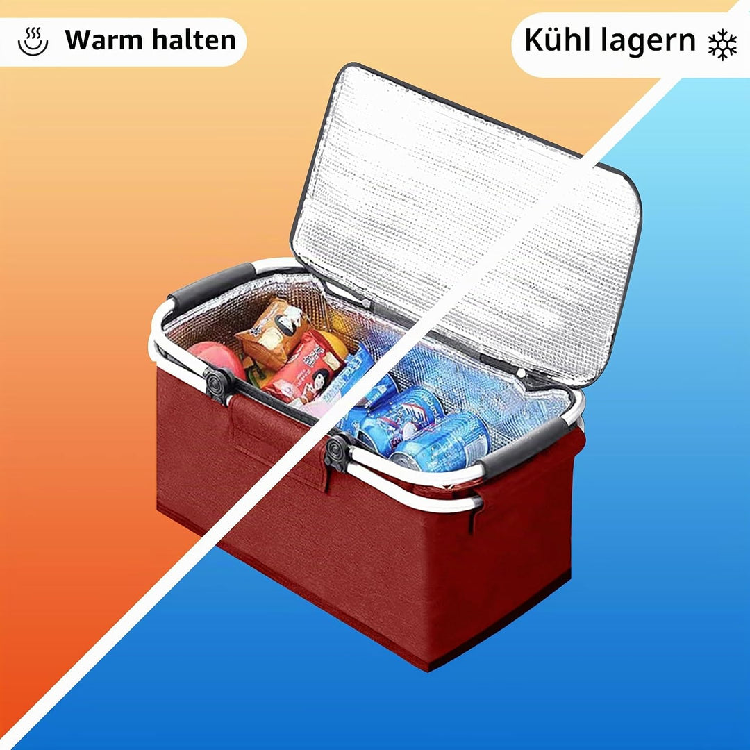 Picknickkorb 25L Einkaufskorb Faltbar Gross Picknickkorb Kühlkorb Einkaufskorb mit Deckel Tragekorb