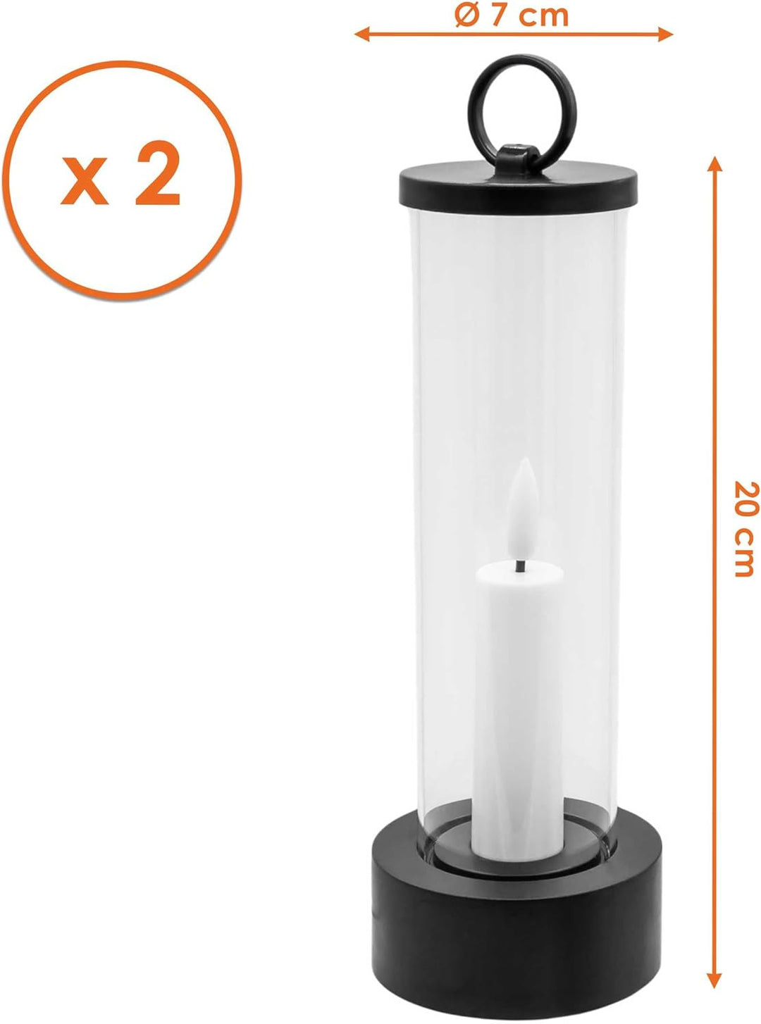 Outdoor LED Kerze im Glas batteriebetrieben mit Flammen Effekt und Timer - 2er Set - Tischkerze im W