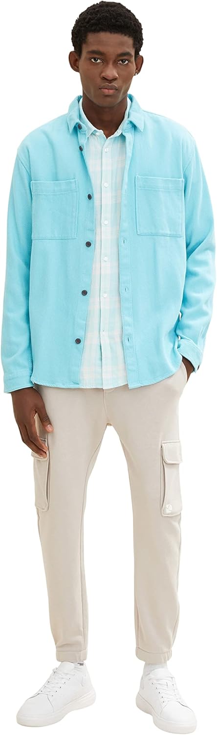 TOM TAILOR Denim Herren Hemd mit Karomuster S 30791 - Light Dusty Blue White Check, S 30791 - Light