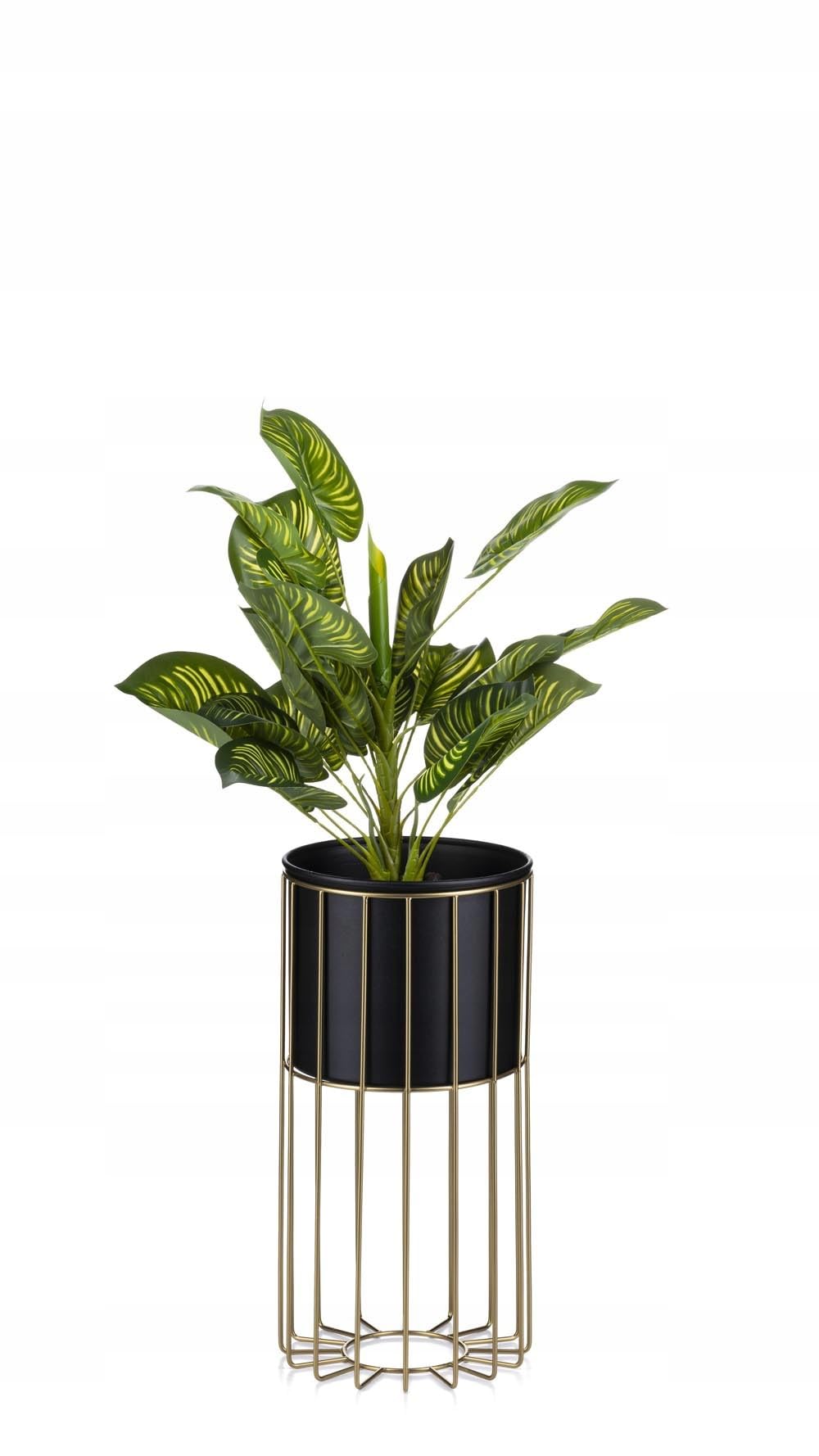 Moderne Blumenständer Metall 42 cm Hoch mit Schwarz Blumentopf Rund 19 cm Ø auf Robuste Gold Ständer