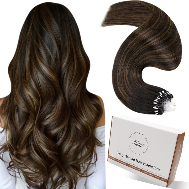 Hetto Echthaar Microring Extensions Balayage Microring Echthaar Extensions Dunkelstes Braun bis Hell