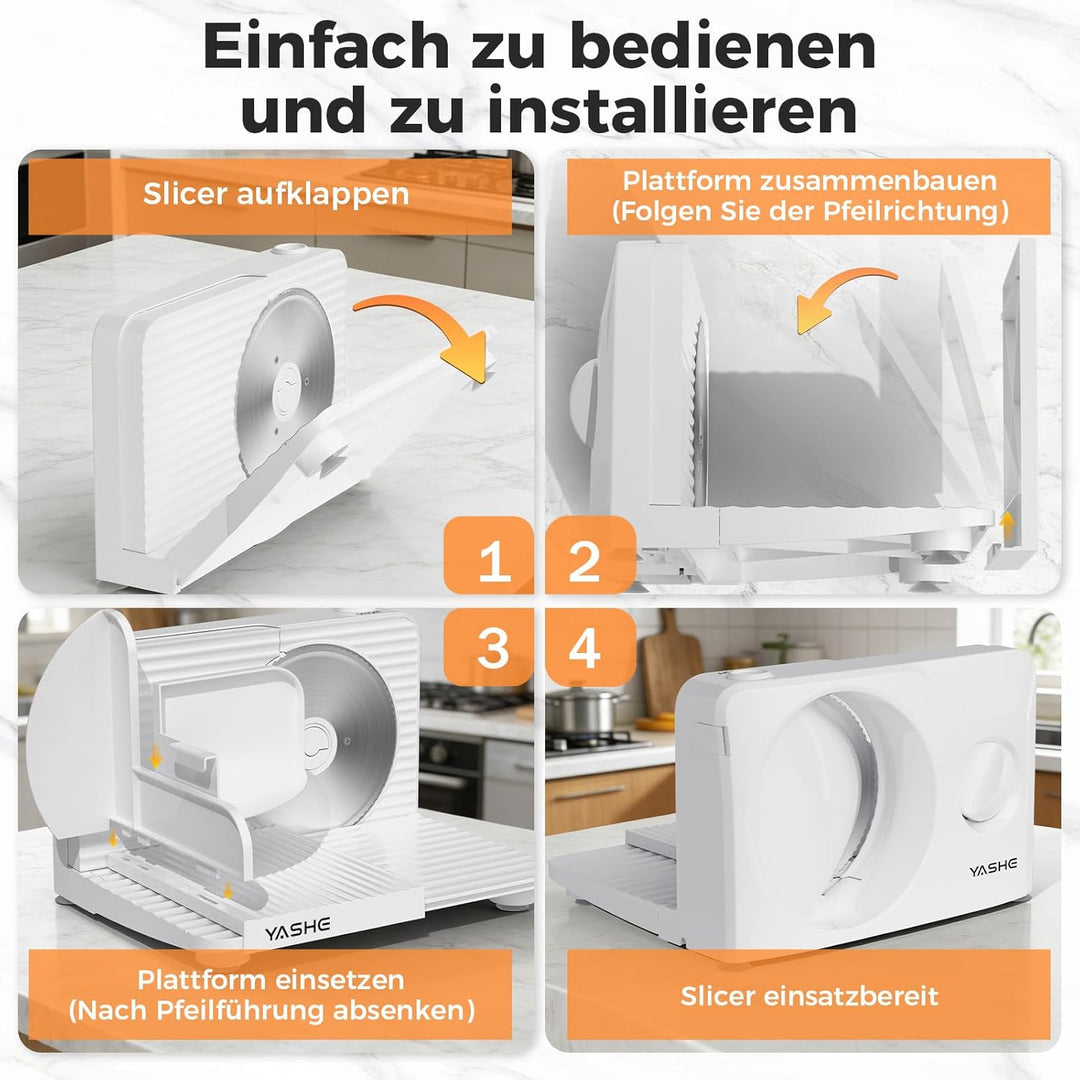 YASHE Faltbarer Elektrischer Allesschneider, 180W Brotschneidemaschine, Einstellbare Dicke 0–15 Mm,