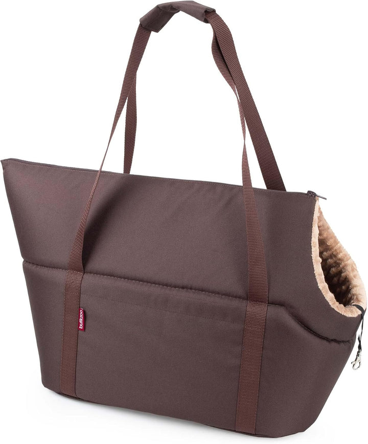 Hundetasche - Braun Beige/Minky, L bis 15 kg - Tragetasche für kleinen und mittleren Hund, Welpen, K