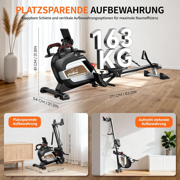 Pooboo Magnetisches Rudergerät mit Einer Tragkraft von 360 lb, klappbares Ruderer mit kombinierten K